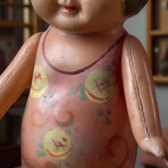 Celluloid Doll Side Eye in Swim Suit 6" Japan Movable Arms Molded Hair Finger Wa - Picture 6 of 10